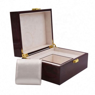 Small MOQ Custom Logo Printed Luxury Wooden Watch Packaging Box With Gold Lock